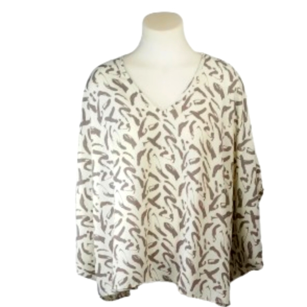Gigio White and Brown Patterned Blouse Sz Small